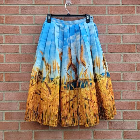 Chicwish Golden Wheat Field Pleated Midi Skirt Small - Picture 3 of 4